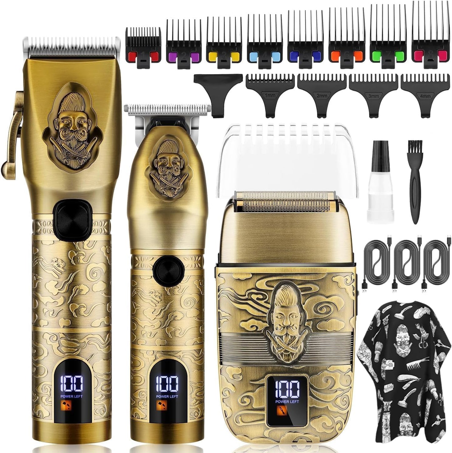 RESUXI Professional Hair Clippers for Men T-Blade Trimmer Electric Shavers Razor Set,Cordless Beard Trimmer for Men Barber Clippers for Hair Cutting Grooming Kit