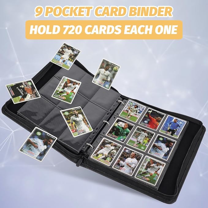 GERMUN 3 Ring 9 Pocket Zipper Card Binder, 720 Double Sided Standard PU Trading Card Album Folder for TCG & Sports Cards, Not Fit Top Loaders (Dark Green)