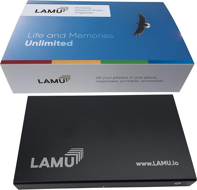 LAMU Photo Organizer 500GB - Digital Picture Manager for Windows - Software Included to Easily Organize Your Photos and Videos - Digital Photo Storage - (Charcoal Black)