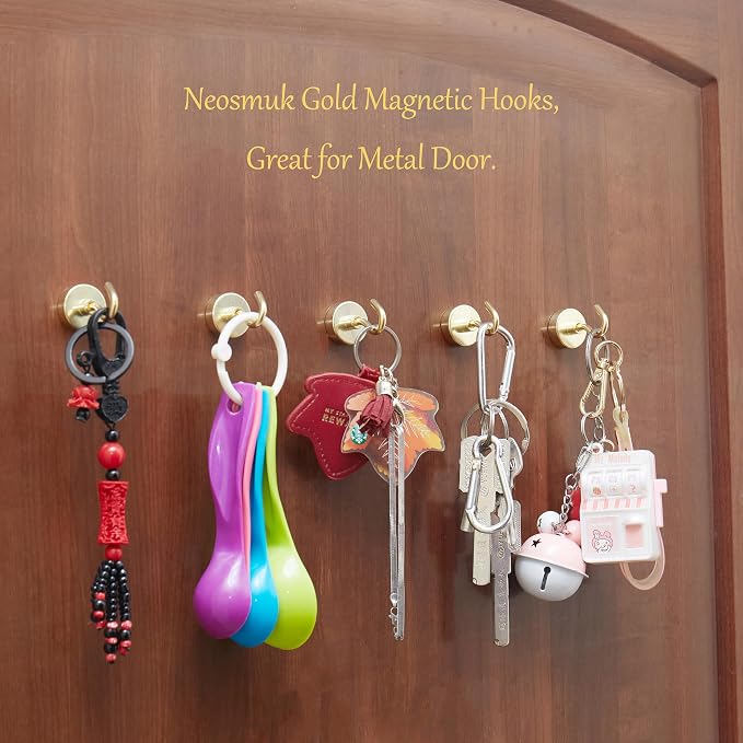 Neosmuk Magnetic Hooks, Heavy Duty 40lb+ Strong Magnet Hook for Cruise Cabins, Cruise Essentials 2026 for Hanging, Metal Wall Refrigerator Hangers (Gold, 10 Pack)