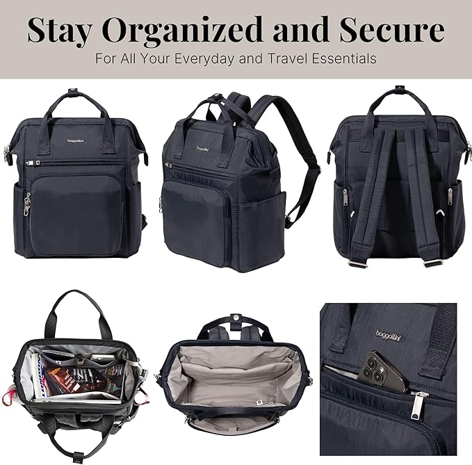 Baggallini Securtex Anti-Theft Windsor Backpack for Travel, Work & College, RFID & Locking Zipper, Up to 16" Laptop