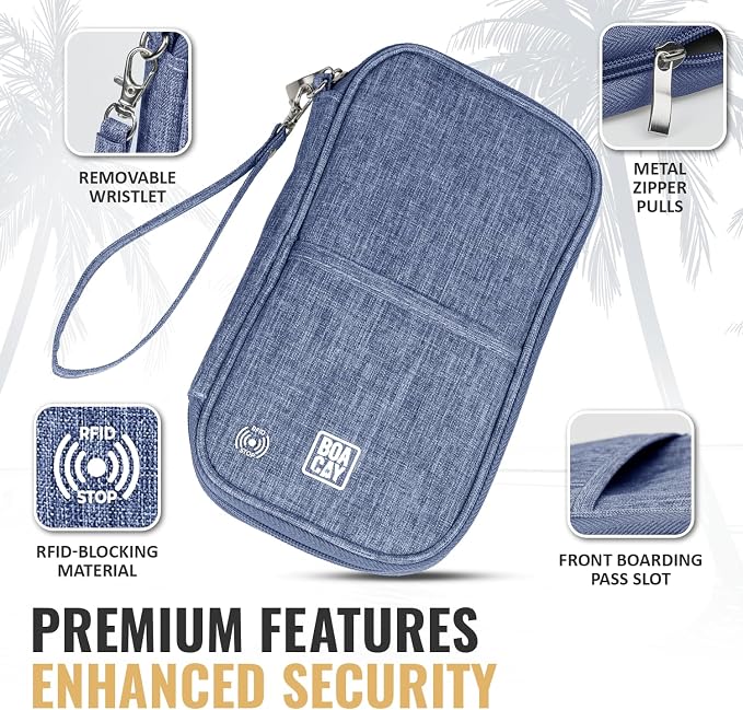 Travel Document Organizer with RFID, Family Passport Holder, Wallet for Women & Men, Portable & Waterproof Case for Cards, Boarding Pass, Money