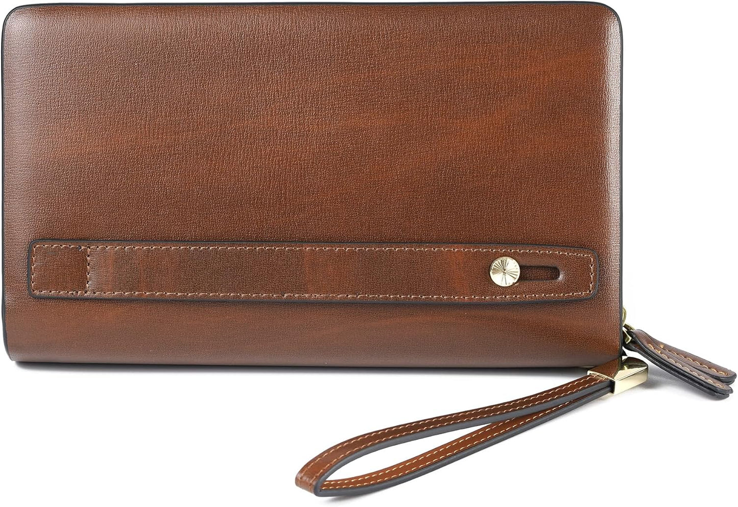 Leather Men Clutch Bag Long Wallet Purse Card Holder Case Business Large Clutch with Double Zip Handbag