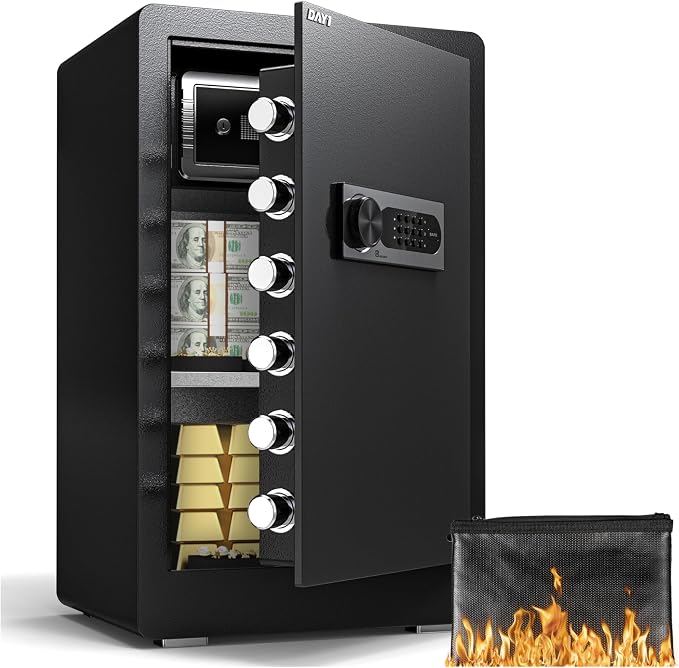 DAYI Safe Box, 4.0 Cubic Feet Home Safes with Fireproof Bag, Digital Keypad, Dual Alarm Security Safe for Money, Documents, Ideal for Office Use - D-70