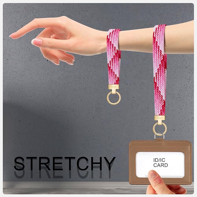 Fishent Stretchy Wristlet Keychain, Cute Key Chain, Woven Wrist Lanyard for Car Keys with 3 Keyrings and D-ring for Women Men