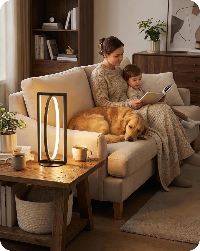 Modern LED Table Lamp, Dimmable Minimalist Bedside Lamp, 3 Color Temperatures, Angle Adjustable, Cute Desk Lamp, Nightstand Lamp for Living Room, Bedroom, Office, Black and Walnut K62TL05