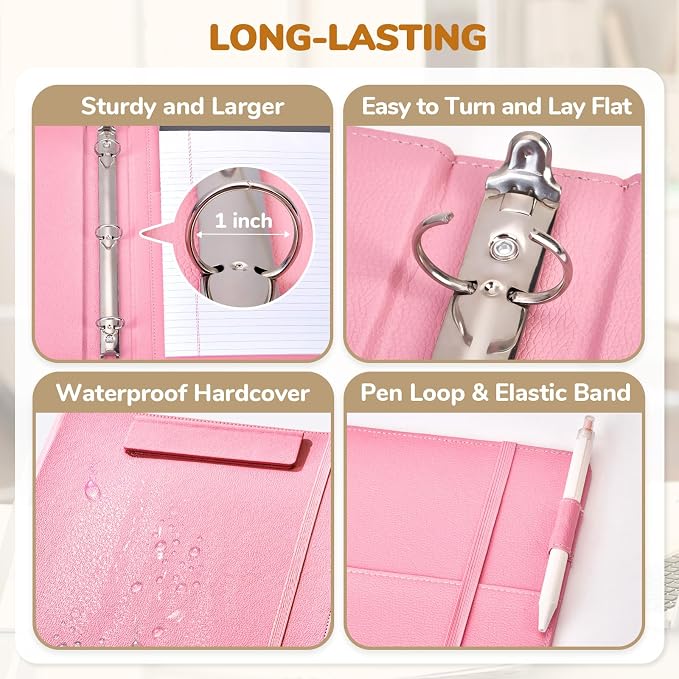 JoyCat 3 Ring Binder Clipboard with Storage, 5 Folders, Pink | 3 ring clipboard portfolio combines five expandable folders, a refillable letter-size notepad and storage