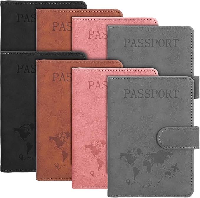 8 Pack Passport Holder for Travel, Passport Wallet Cover Case Waterproof RFID Blocking Passports Holders with Pen Holder Travel Must Haves Accessories, Passports Book Holders for Women and Men