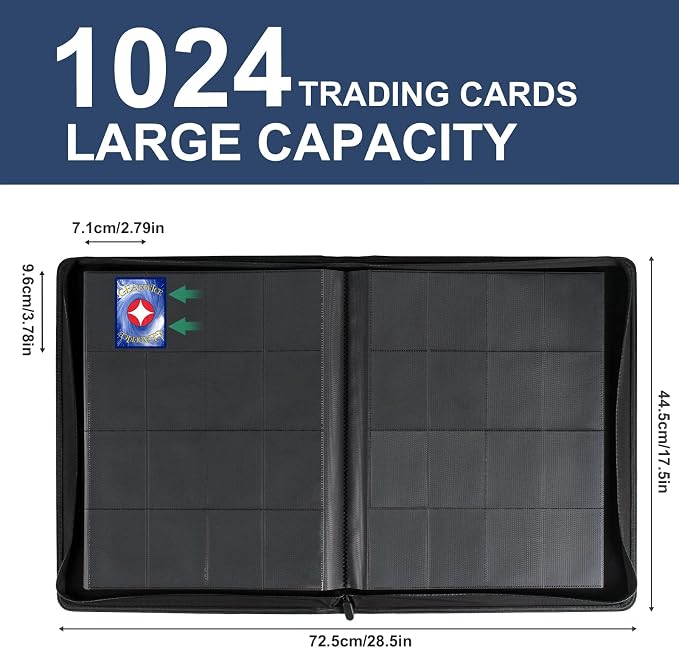 GEAoffice 16 Pockets Card Binder for 1000+ Cards, Premium Sturdy Card Holder Album, PU Cover Collection Binder for MTG, TCG, Game & Sports Cards, Navy Blue