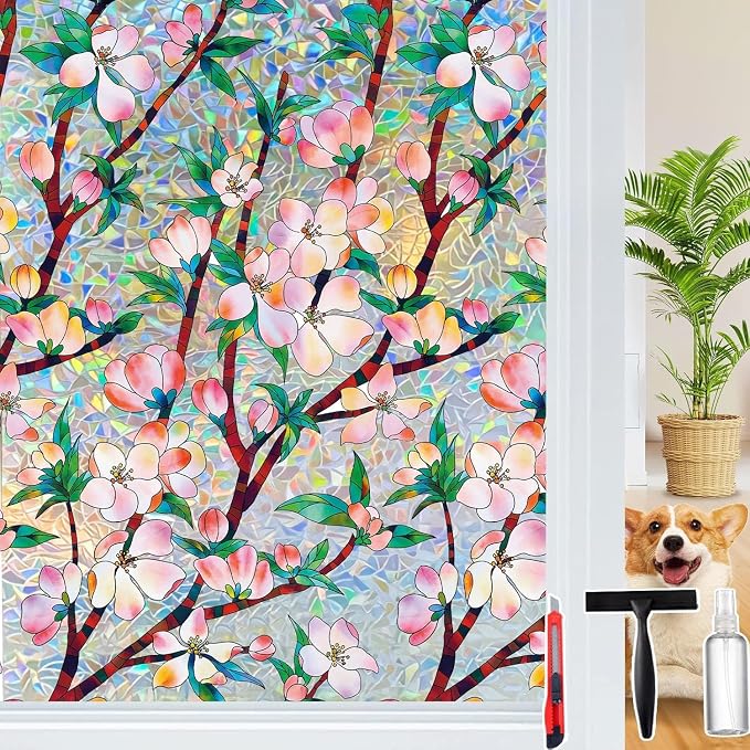 Rainbow Window Privacy Film Decorative, 3D Decals Stained Glass Clings, Static Cling Sticker, Suncatcher Windows Cover Tint for Home, 29.5 Inch x 157.4 Inch