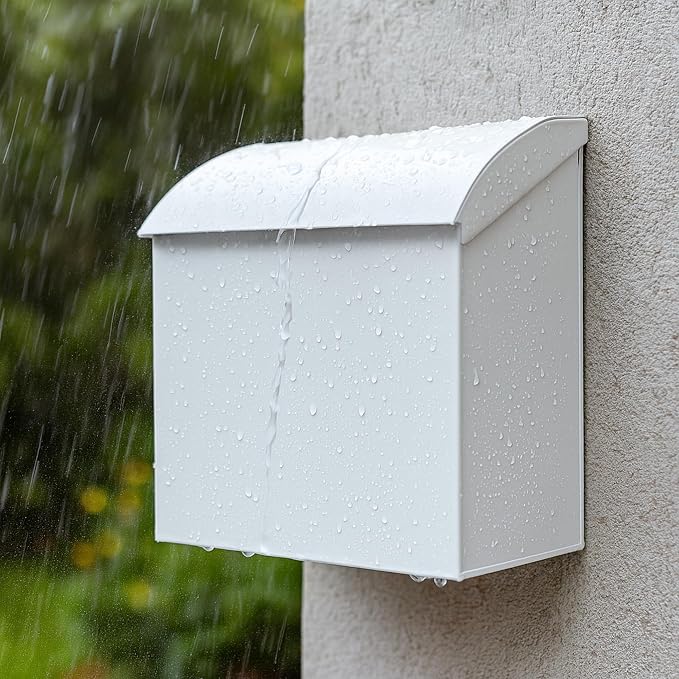 NACH Large Mailbox for House, 12.4”x7.1”x11.8 White Mailboxes for Outside, Waterproof Mailbox - Baxter-Style Wall Mount Mailboxes for Outside