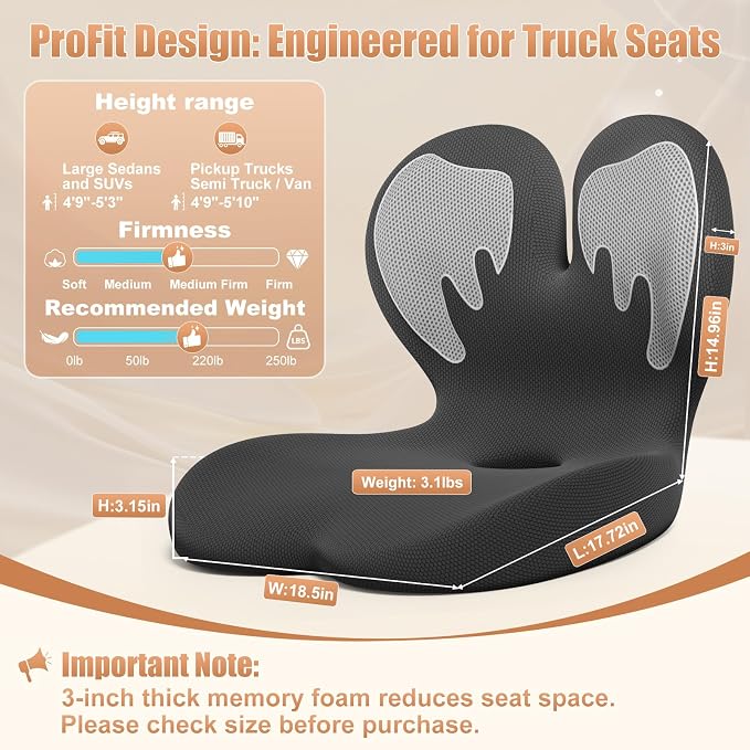 Thick Car Seat Cushion with Lumbar Support for Long Driving, Ergonomic Memory Foam Office Chair Cushion for Sciatica, Tailbone & Lower Back Relief, Ideal Gift for Drivers & Office Workers (White)