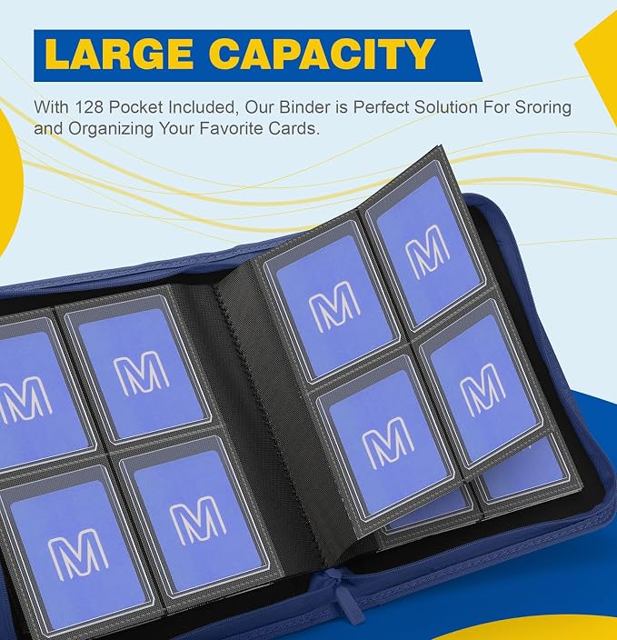 Toploader Binder,4-Pocket Side Load Trading Card Album, Holds 128 Cards with Double-Sided Pockets for MTG, Sports Cards, Top Loader Storage