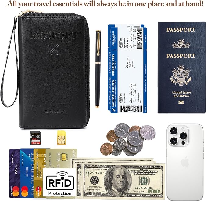 Passport Holder for Travel Women and Men RFID Blocking Passport Holder with Zipper Multi-functional Passport Wallet Passport Case Passport cover Travel Essentials
