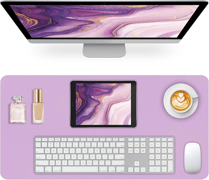Leather Desk Pad Mat, Purple Desk Mat, 23.6" x 13.7" | Non-slip and Waterproof Computer Mat, Desk Protector for Office/Home, Desk Accessories for Women