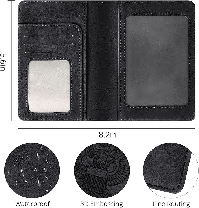 Passport Holder for Travel Essentials, RFID Blocking Passport Cover Wallet Card Case for Women and Men, PU Leather, Black