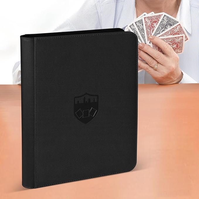 12 Pocket Ringless Side Loading Trading Card Binder, 720 Cards PU Fixed Page Zipper Card Album for TCG Sports Game Cards, Not Fit Top Loaders (Black)