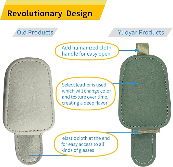 Yuoyar Magnetic Leather Sunglasses Holder for Car, 2 Packs (Green) | Magnetic Car Visor Accessories