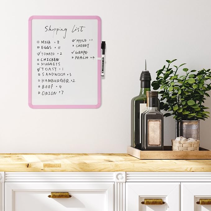 Mr. Pen- Dry Erase Board, 14” x 11” with a Black Dry Erase Marker | Pink Frame, Small Mini White Board for Students, Fridge, Wall, Locker, Includes Double Sided Tapes
