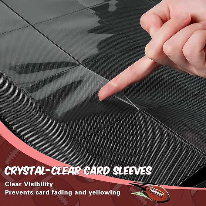 Football Card Binder 16 Pocket, Premium 1000+ Cards PU Cover Trading Sports Card Binder Side Loading Card Holder Collection Album Folders