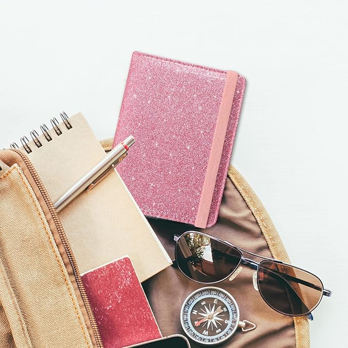 ACdream Passport Holder Cover, Leather Travel Wallet Case, RFID Blocking Document Organizer Protecrtor, with Slots for Credit Cards, Boarding Pass, for Women and Men, Glitter Pink