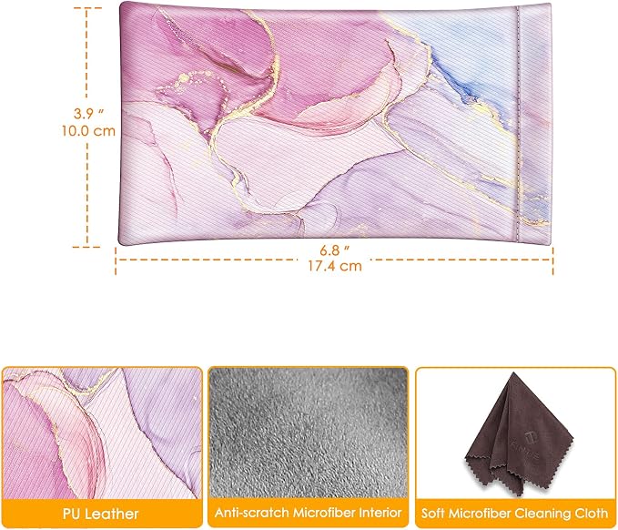 FINTIE Soft Eyeglasses Case with Cleaning Cloth, Portable Squeeze Top Vegan Leather Glasses Pouch, Sunglasses Eyewear Bag