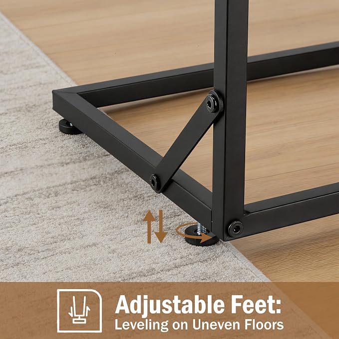 C Shaped End Table for Couch, Small Side Table for Living Room & Bedroom, Slide Under Sofa Table for Laptop, Coffee, Snacks, Easy Assembly, Modern Design