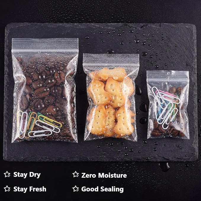 500 PCS Small Plastic Bags for Jewelry 2x2 2x3 3x4 Inch Mini Clear Plastic Poly Bag 2 Mil with Resealable Lock Seal Zipper for Storage Gifts Candy Screws