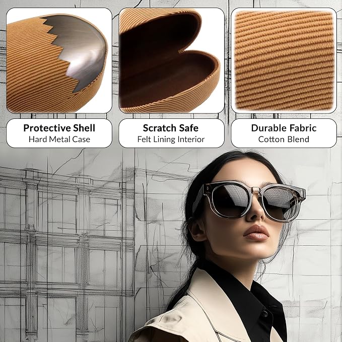 MyEyeglassCase® Large Hard Sunglasses Case | fits Large curved Sunglasses, with microfiber bag and cleaning cloth
