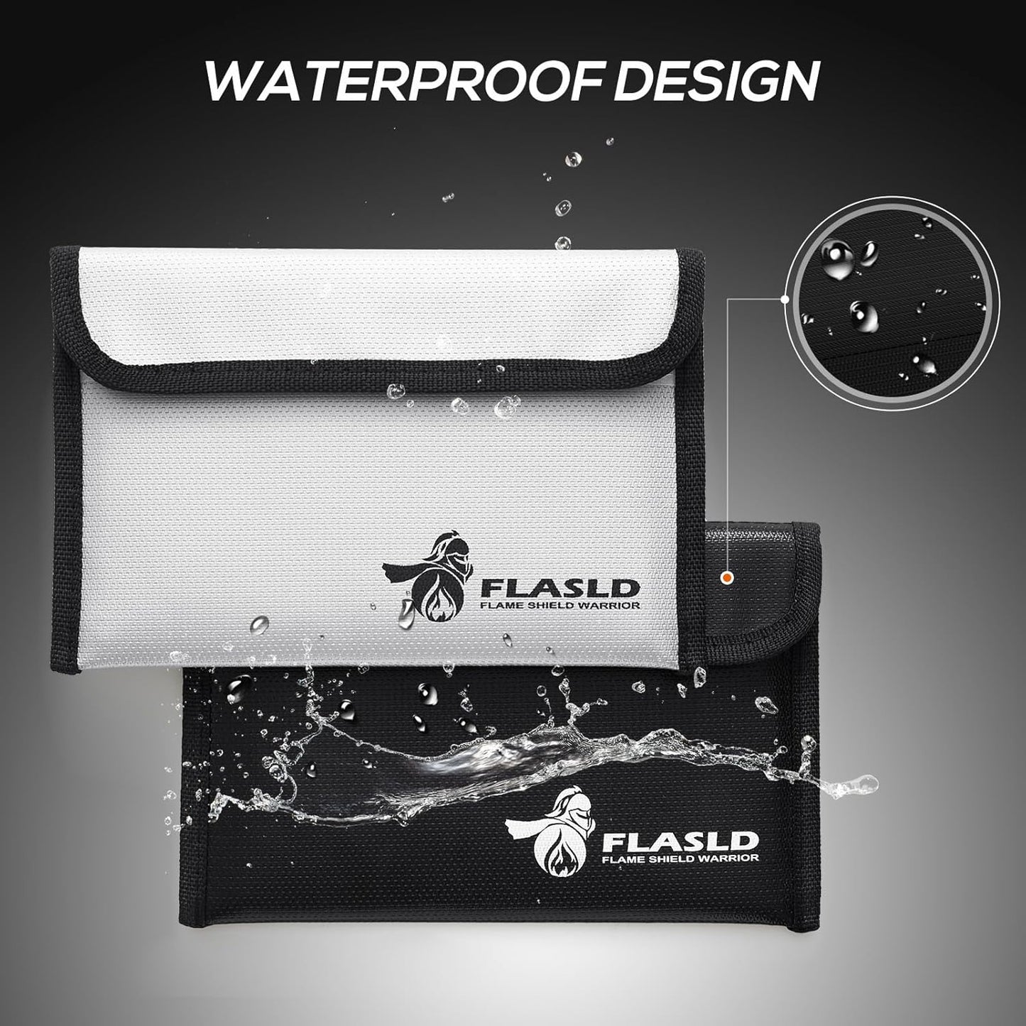 FLASLD Fireproof Money Bags, Fireproof Wallet Pouch, Small Safe Bag for Cash, Valuables & Passport, with Silicone Coating & Zipper Closure (2-Pack Money Bag-8x5”)