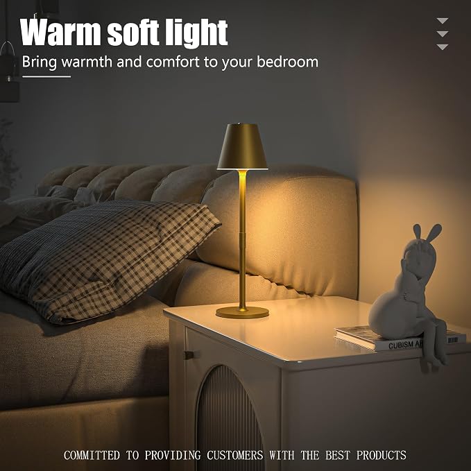 Timjorman 2-Pack Cordless Table Lamps - 5000mAh Rechargeable Battery Operated Desk Lamp, 3-Level Dimmable LED Night Light for Bedroom, Dining, Restaurant - Metal Design (Bronze 2PACK)