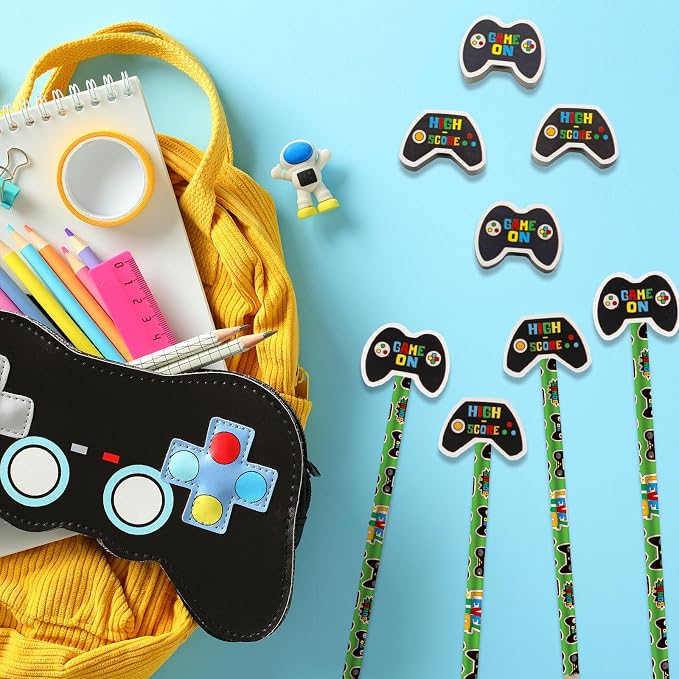 32 Pcs Video Game Pencil Bulk with Eraser Party Favors Gifts Gamer Controllers Pen Goodie Bag Fillers Theme Stationery Set for School Classrooms Exchange Reward Prizes Office School Supplies