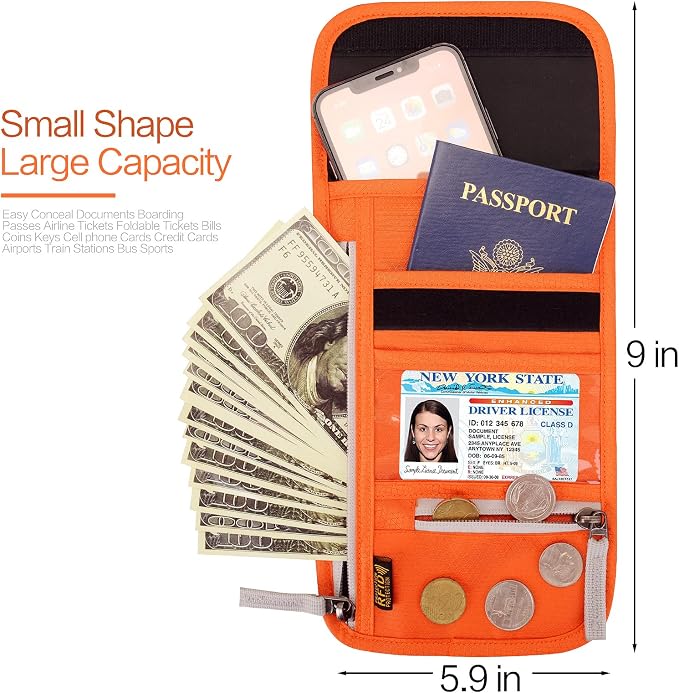Neck Wallet Lightweight RFID Blocking Waterproof Travel Pouch Passport Wallets for Women Men