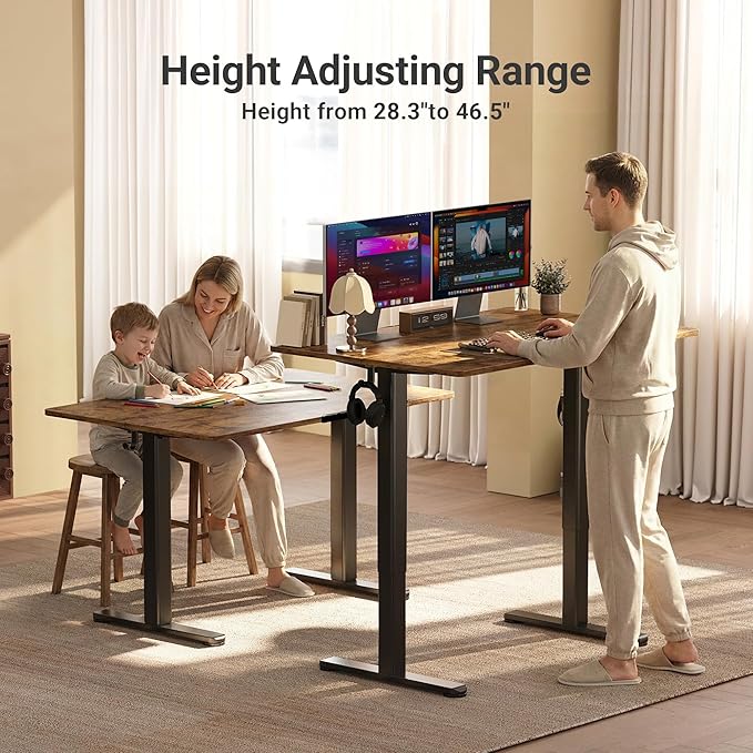 Claiks Electric Standing Desk, Adjustable Height Stand up Desk, 24x48 Inches Sit Stand Home Office Desk with Splice Board, Black Frame/Rustic Brown Top