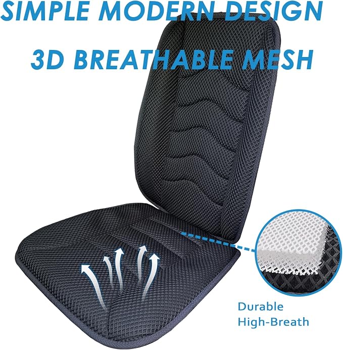 AEROiVi Car Seat Cushion with Back Support Pillow Breathable Mesh Non-Slip | Lumbar Support Car Seat Cushion for Long Sitting Comfort Seat Protector Pad Works with Truck SUV Quick Drying Washable