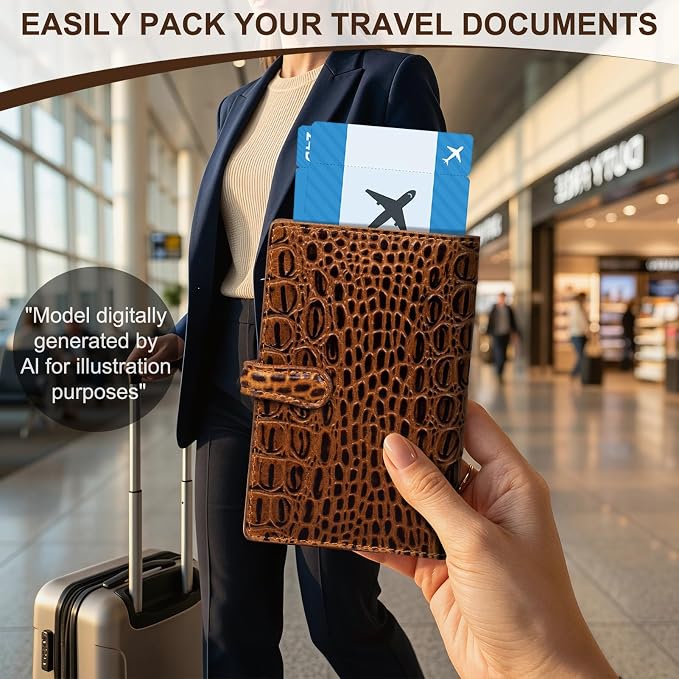 Genuine Leather Passport Holder Travel Bifold Wallet | For Men And Women Slim RFID Blocking Brown