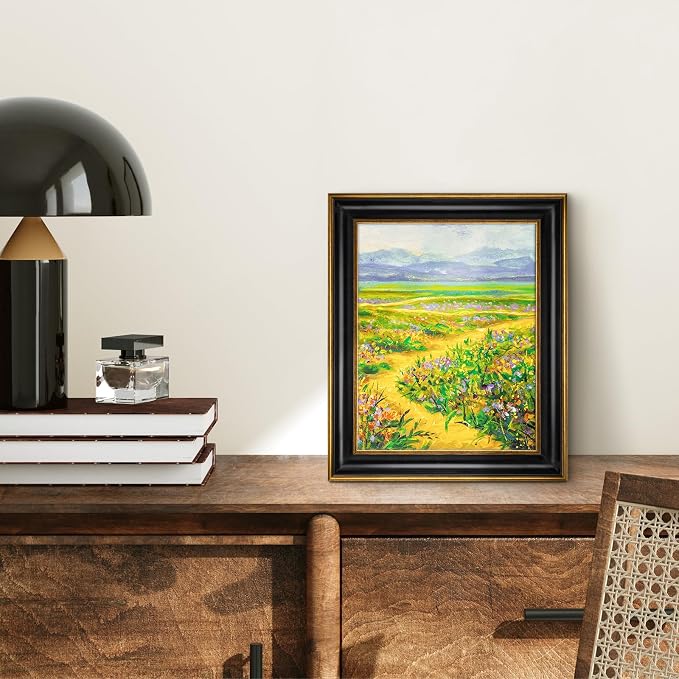 Golden State Art, 8x10 Black With Antique Gold Trim Color Picture Frame - Easel Stand, Sawtooth Hanger - Real Glass, Landscape, Portrait Display - Great for Postcards, Photographs
