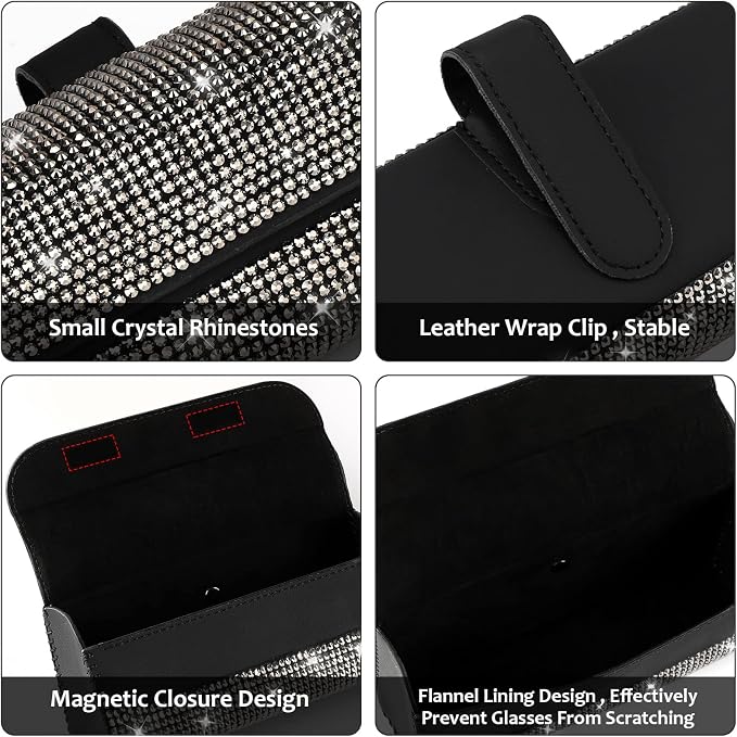 Accmor Bling Glasses Holder for Car Sun Visor, Sparkling Crystal Car Sunglasses Storage Case PU Leather Eyeglasses Organizer Protective Box Car Accessories for Truck, SUV, RV - Gray