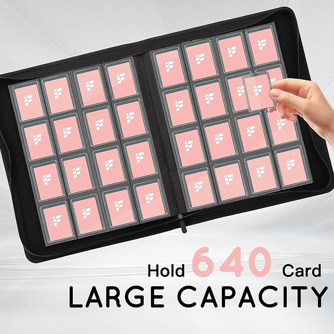 Toploader Binder,16 Pocket Top Loader Binders for 3" x 4" Rigid Cards,Toploader Card Binder for Hard Plastic Top Loaders,Holds 640 Top Loaders(Pink)