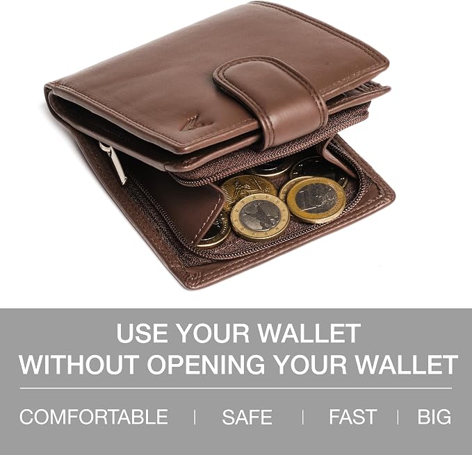 Soft Leather Wallet for Men, Genuine Bifold with Zipper Coin Pocket | Holds Bills, Credit Cards, Coins – RFID Blocking – Stylish, Durable & Practical Leather Wallet for Men