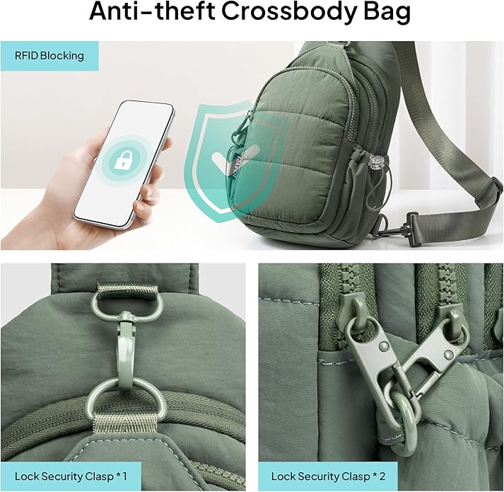 TOPEAST Sling Bag for Women, Anti-Theft Crossbody Bag with RFID Blocking & Small Water Bottle Holder for Travel