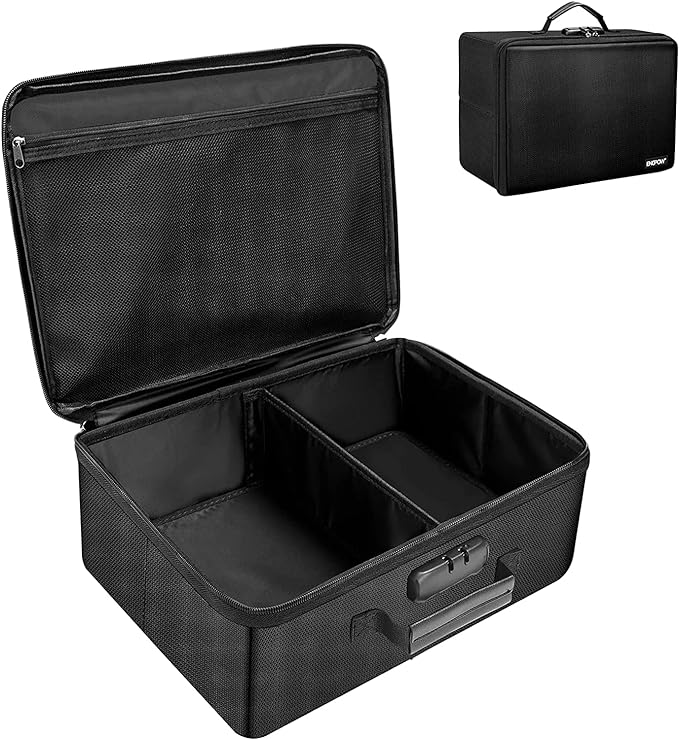 ENGPOW Fireproof Photo Storage Box with Lock,Photo Box Organizer with Divider＆Mesh Bag,Collapsible Portable Photo Storage Containers with Handle for Photos, Picture,Scrapbook,Art,Craft(Box Only)