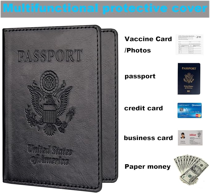 Passport Holder 2Pcs, Passport Cover Wallet Case for Women Men Family, Passports Book Holders Travel Must Haves Cruise Ship Essentials (Black & Rose Red)