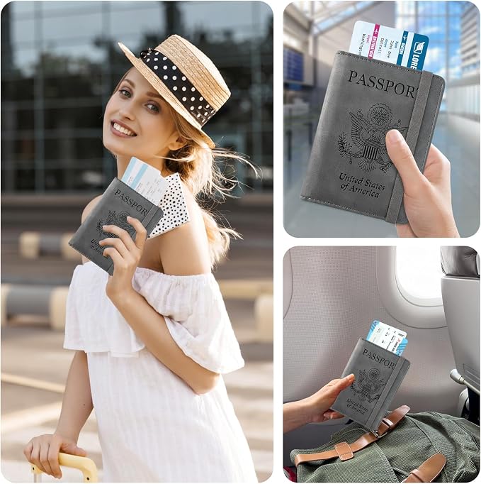 ACdream RFID BLOCKING Passport Holder Travel Wallet, Premium PU Leather Cover Passport Book with Card Holder, Pen Holder, Keep Organization, and Travel Essentials for Women and Men, Grey
