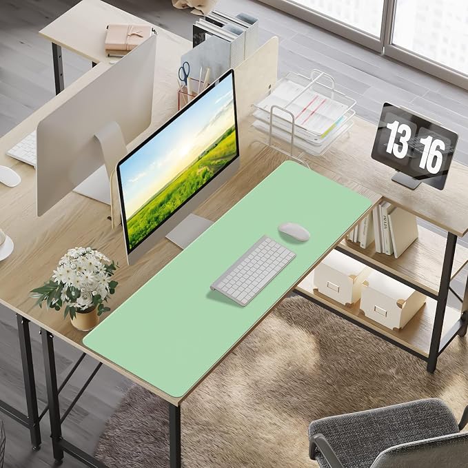 Leather Desk Pad Mat, Green Desk Mat, 47.2" x 16.9" | Non-slip and Waterproof Computer Mat, Large Desk Protector for Office/Home, Desk Accessories