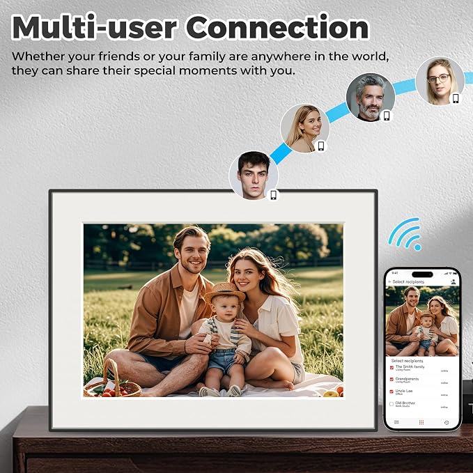 32GB WiFi Digital Picture Frame, 10.1 Inch Frameo Photo Frame,1280x800 HD IPS Touch Screen, Auto-Rotate, Share Photos/Videos Instantly via Frameo App from Anywhere, Wall Mountable.
