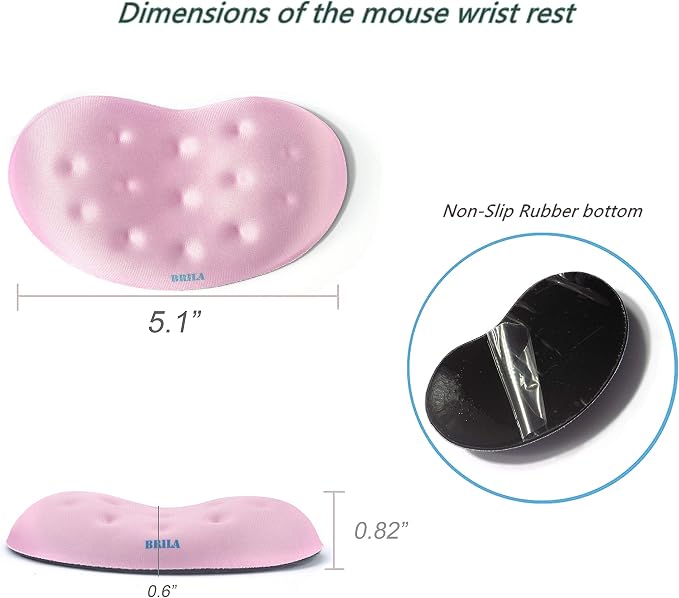 BRILA Ergonomic Memory Foam Mouse Wrist Rest Support Pad Cushion for Computer, Laptop, Office Work, PC Gaming - Massage Holes Design - Wrist Pain Relief (Pink Mouse Wrist Rest)
