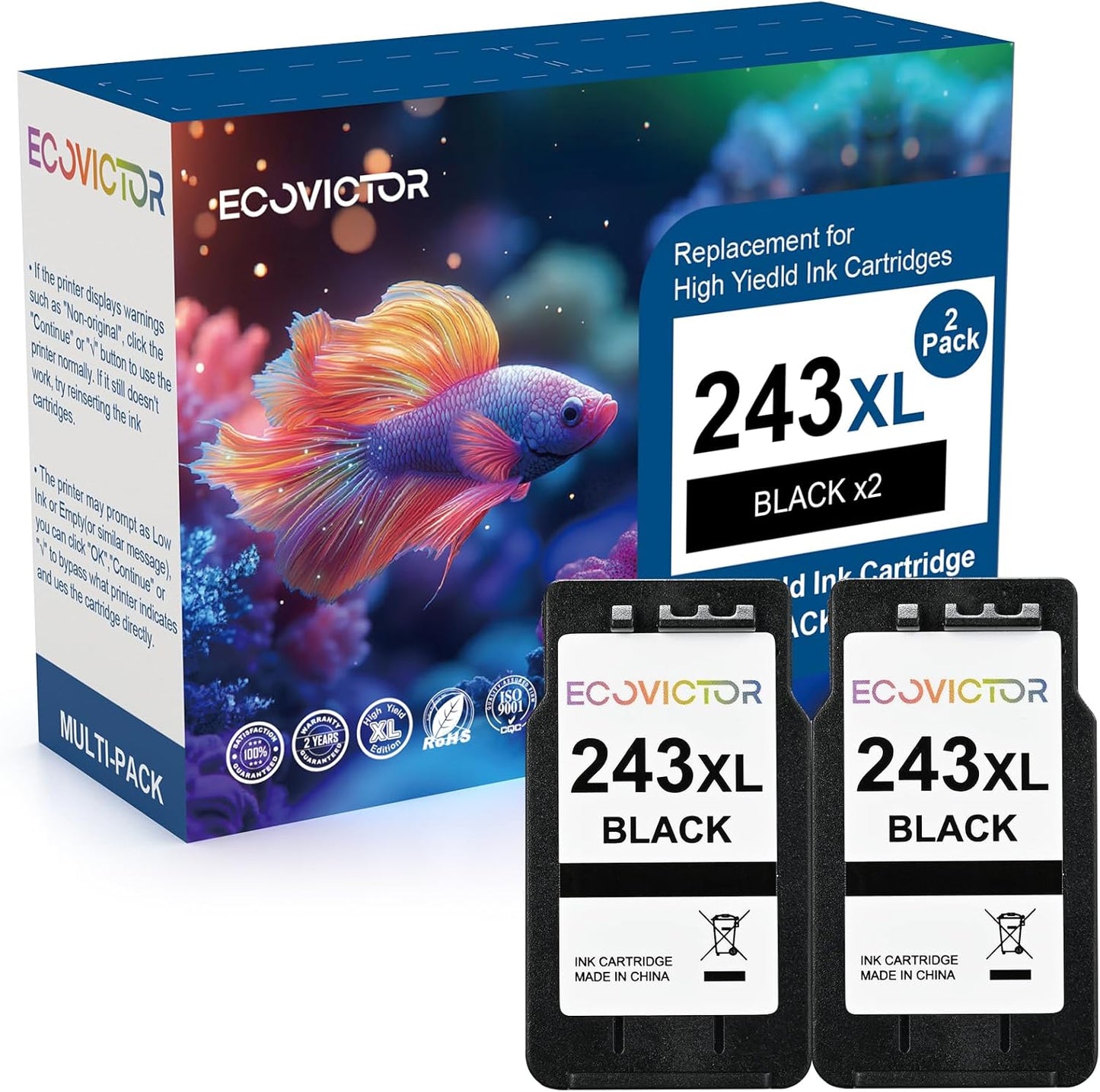 243XL Black Compatible Ink Cartridge Replacement for Canon 243 243XL PG-243 PG 243 XL Black Ink Cartridges for TR4520 TR4522 MG2522 MX490 MX492 TS3320 TS3120 TS202 MG2922 Printer (2-Pack)