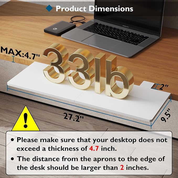 BONTEC Ergonomics Desk Extender Tray, 27.2 x 9.5 Inch, White | 90° Foldable Keyboard Tray Platform, Table Mount Arm Rest Shelf, Clamp on Computer Arm Rest for Office Use