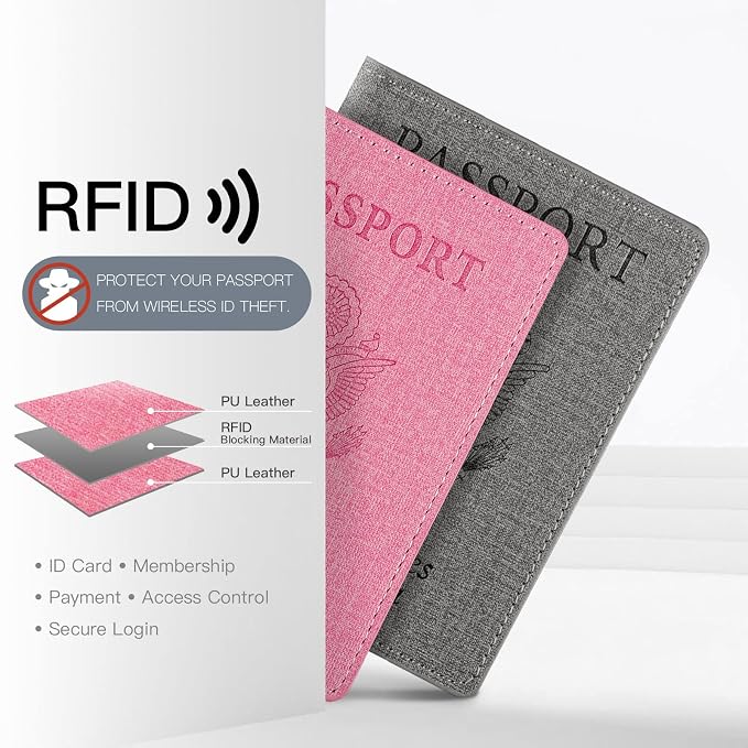Passport Holder For Women And Men,Passport Cover For Women And Men-Pink&Gray